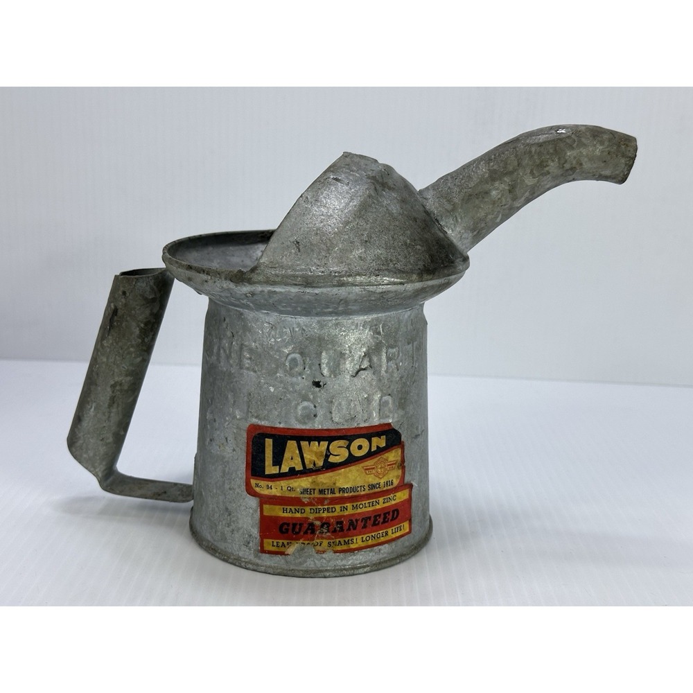 VTG Lawson 1 QUART Galvanized Steel 7.5" Oil Filler Can NYC PA Approved Type 10‎
